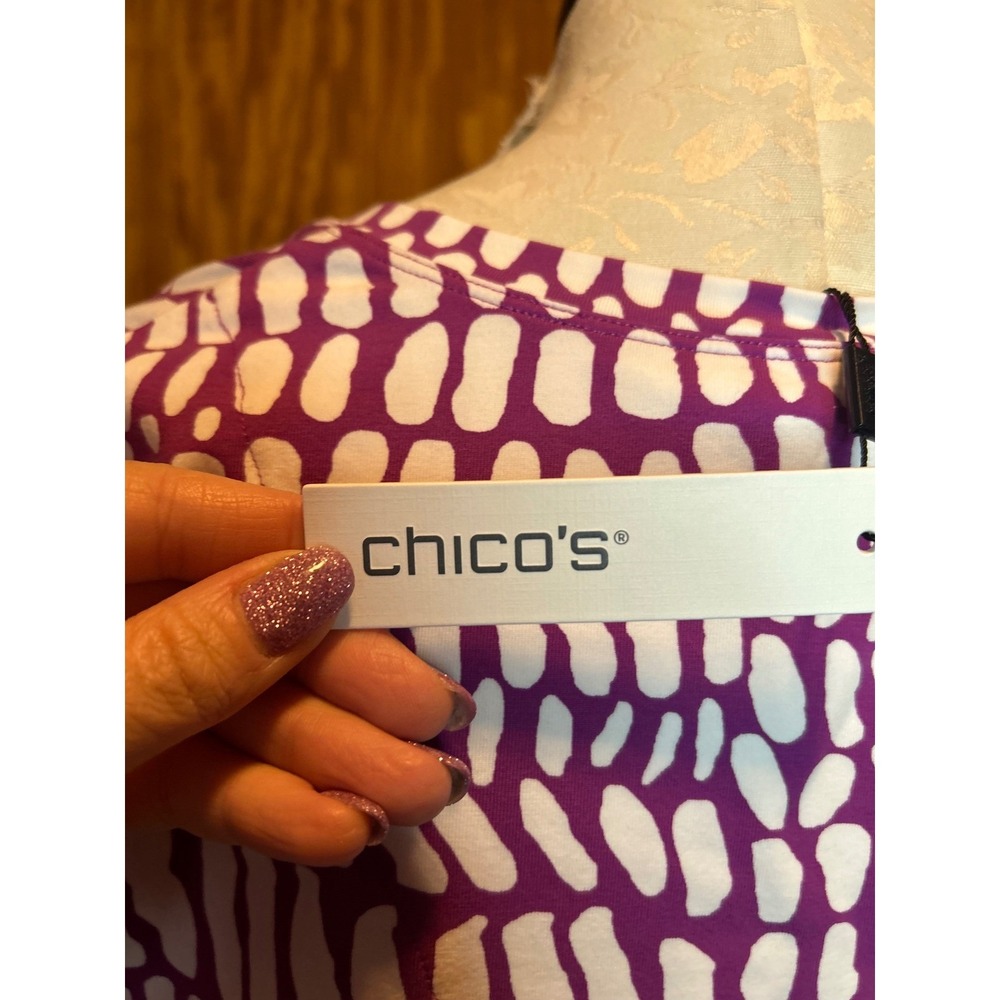 Chico's Purple White Abstract Print V-Neck Long Sleeve Top NWT Sz 0 (S) - Picture 6 of 6